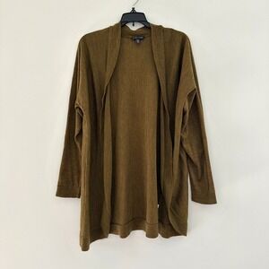 Eileen Fisher 100% Merino Wool Open Front Cardigan Sweater Large Italian Yarn